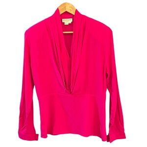 Ann Taylor Studio Hot Pink Silk Draped Cowl Neck Blouse Size 2 Y2K Chic